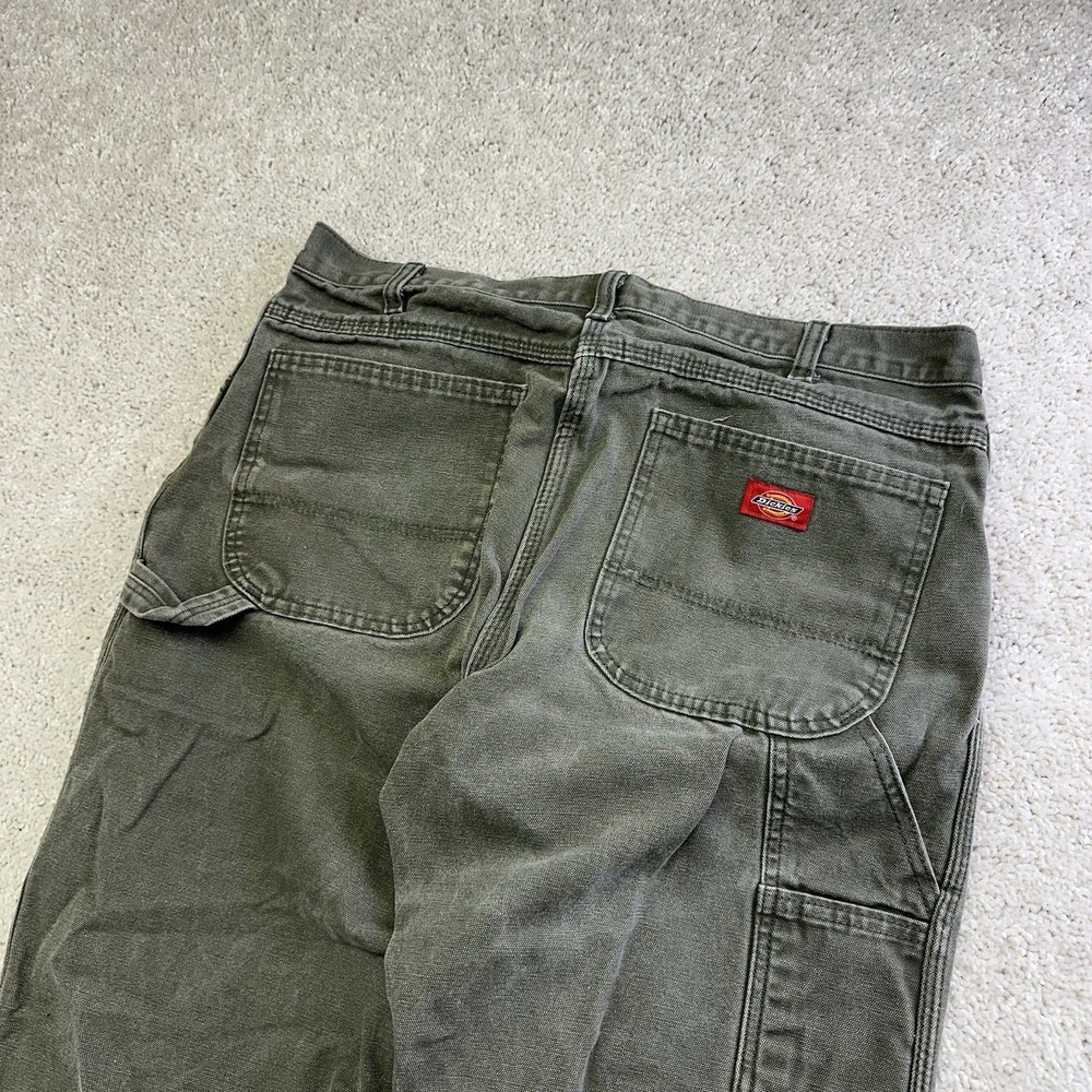 Dickies Distressed Relaxed Duck Carpenter Pants Mens 35x30 Rinsed Moss Green